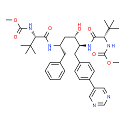 ChemSpider 2D Image | Methyl {(5S,8S,10S,11S,14S)-8-benzyl-10-hydroxy-15,15-dimethyl-5-(2-methyl-2-propanyl)-3,6,13-trioxo-11-[4-(5-pyrimidinyl)benzyl]-2-oxa-4,7,12-triazahexadecan-14-yl}carbamate | C38H52N6O7