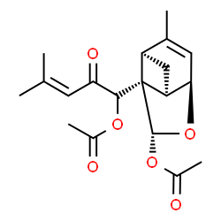 ChemSpider 2D Image | (1R)-1-[(1R,3R,6R,8R,9S)-8-Acetoxy-4-methyl-7-oxatricyclo[4.3.0.0~3,9~]non-4-en-9-yl]-4-methyl-2-oxo-3-penten-1-yl acetate | C19H24O6