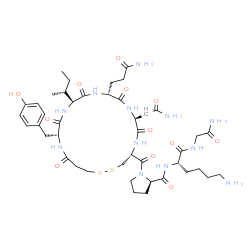 ChemSpider 2D Image | 1-{[(4R,7S,10R,13S,16R)-7-(2-Amino-2-oxoethyl)-10-(3-amino-3-oxopropyl)-13-[(2R)-2-butanyl]-16-(4-hydroxybenzyl)-6,9,12,15,18-pentaoxo-1,2-dithia-5,8,11,14,17-pentaazacycloicosan-4-yl]carbonyl}-D-prol
yl-L-lysylglycinamide | C43H66N12O12S2