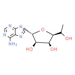 ChemSpider 2D Image | (2R,3R,4S,5S)-2-(6-aminopurin-9-yl)-5-(1-hydroxyethyl)tetrahydrofuran-3,4-diol | C11H15N5O4
