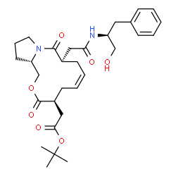 ChemSpider 2D Image | 2-Methyl-2-propanyl [(4S,6Z,9R,14aS)-9-(2-{[(2S)-1-hydroxy-3-phenyl-2-propanyl]amino}-2-oxoethyl)-3,10-dioxo-3,4,5,8,9,10,12,13,14,14a-decahydro-1H-pyrrolo[2,1-c][1,4]oxazacyclododecin-4-yl]acetate | C30H42N2O7