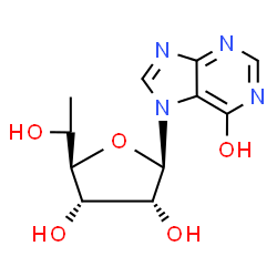 ChemSpider 2D Image | 7-(6-Deoxy-beta-D-allofuranosyl)-7H-purin-6-ol | C11H14N4O5