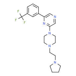 ChemSpider 2D Image | 2-{4-[2-(1-Pyrrolidinyl)ethyl]-1-piperazinyl}-6-[3-(trifluoromethyl)phenyl]pyrazine | C21H26F3N5