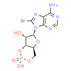 ChemSpider 2D Image | (4aS,6R,7S,7aR)-6-(6-Amino-8-bromo-9H-purin-9-yl)tetrahydro-4H-furo[3,2-d][1,3,2]dioxaphosphinine-2,7-diol 2-oxide | C10H11BrN5O6P