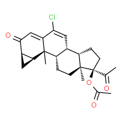 ChemSpider 2D Image | (1R,3aS,3bS,7aR,8aR,8bS,8cS,10aS)-1-Acetyl-5-chloro-8b,10a-dimethyl-7-oxo-1,2,3,3a,3b,7,7a,8,8a,8b,8c,9,10,10a-tetradecahydrocyclopenta[a]cyclopropa[g]phenanthren-1-yl acetate | C24H29ClO4