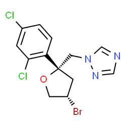 ChemSpider 2D Image | 2,5-Anhydro-4-bromo-1,3,4-trideoxy-2-(2,4-dichlorophenyl)-1-(1H-1,2,4-triazol-1-yl)-D-threo-pentitol | C13H12BrCl2N3O