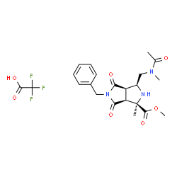 ChemSpider 2D Image | Methyl (1R,3S,3aR,6aS)-3-{[acetyl(methyl)amino]methyl}-5-benzyl-1-methyl-4,6-dioxooctahydropyrrolo[3,4-c]pyrrole-1-carboxylate trifluoroacetate (1:1) | C22H26F3N3O7