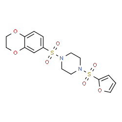 ChemSpider 2D Image | 1-(2,3-Dihydro-1,4-benzodioxin-6-ylsulfonyl)-4-(2-furylsulfonyl)piperazine | C16H18N2O7S2