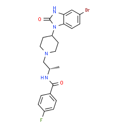 ChemSpider 2D Image | N-{(2S)-1-[4-(5-Bromo-2-oxo-2,3-dihydro-1H-benzimidazol-1-yl)-1-piperidinyl]-2-propanyl}-4-fluorobenzamide | C22H24BrFN4O2