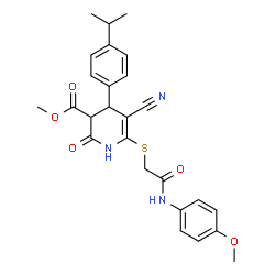 ChemSpider 2D Image | Methyl 5-cyano-4-(4-isopropylphenyl)-6-({2-[(4-methoxyphenyl)amino]-2-oxoethyl}sulfanyl)-2-oxo-1,2,3,4-tetrahydro-3-pyridinecarboxylate | C26H27N3O5S