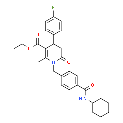 ChemSpider 2D Image | Ethyl 1-[4-(cyclohexylcarbamoyl)benzyl]-4-(4-fluorophenyl)-2-methyl-6-oxo-1,4,5,6-tetrahydro-3-pyridinecarboxylate | C29H33FN2O4