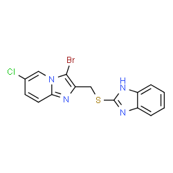 ChemSpider 2D Image | 2-{[(3-Bromo-6-chloroimidazo[1,2-a]pyridin-2-yl)methyl]sulfanyl}-1H-benzimidazole | C15H10BrClN4S