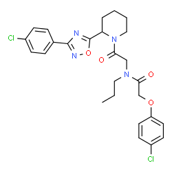 ChemSpider 2D Image | 2-(4-Chlorophenoxy)-N-(2-{2-[3-(4-chlorophenyl)-1,2,4-oxadiazol-5-yl]-1-piperidinyl}-2-oxoethyl)-N-propylacetamide | C26H28Cl2N4O4