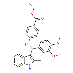 ChemSpider 2D Image | Ethyl 4-{[(3,4-dimethoxyphenyl)(2-methyl-1H-indol-3-yl)methyl]amino}benzoate | C27H28N2O4