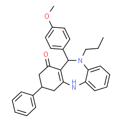 ChemSpider 2D Image | 11-(4-Methoxyphenyl)-3-phenyl-10-propyl-2,3,4,5,10,11-hexahydro-1H-dibenzo[b,e][1,4]diazepin-1-one | C29H30N2O2