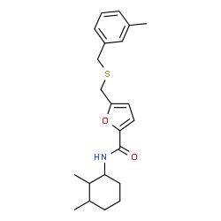 ChemSpider 2D Image | N-(2,3-Dimethylcyclohexyl)-5-{[(3-methylbenzyl)sulfanyl]methyl}-2-furamide | C22H29NO2S