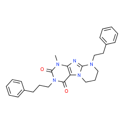 ChemSpider 2D Image | 1-Methyl-9-(2-phenylethyl)-3-(3-phenylpropyl)-6,7,8,9-tetrahydropyrimido[2,1-f]purine-2,4(1H,3H)-dione | C26H29N5O2