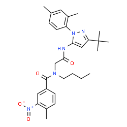 ChemSpider 2D Image | N-Butyl-N-(2-{[1-(2,4-dimethylphenyl)-3-(2-methyl-2-propanyl)-1H-pyrazol-5-yl]amino}-2-oxoethyl)-4-methyl-3-nitrobenzamide | C29H37N5O4