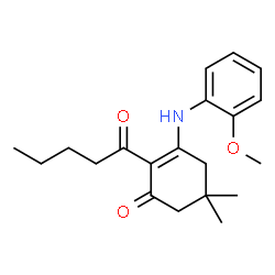 ChemSpider 2D Image | 3-(2-Methoxy-phenylamino)-5,5-dimethyl-2-pentanoyl-cyclohex-2-enone | C20H27NO3