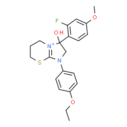 ChemSpider 2D Image | 1-(4-Ethoxyphenyl)-3-(2-fluoro-4-methoxyphenyl)-3-hydroxy-1,2,3,5,6,7-hexahydroimidazo[2,1-b][1,3]thiazin-4-ium | C21H24FN2O3S