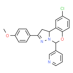 ChemSpider 2D Image | 9-Chloro-2-(4-methoxyphenyl)-5-(3-pyridinyl)-1,10b-dihydropyrazolo[1,5-c][1,3]benzoxazine | C22H18ClN3O2