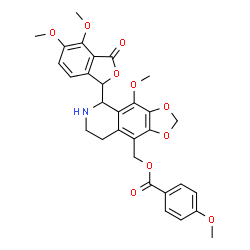 ChemSpider 2D Image | [5-(4,5-Dimethoxy-3-oxo-1,3-dihydro-2-benzofuran-1-yl)-4-methoxy-5,6,7,8-tetrahydro[1,3]dioxolo[4,5-g]isoquinolin-9-yl]methyl 4-methoxybenzoate | C30H29NO10