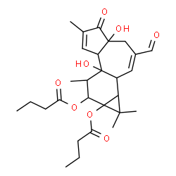 ChemSpider 2D Image | 3-Formyl-4a,7b-dihydroxy-1,1,6,8-tetramethyl-5-oxo-1,1a,1b,4,4a,5,7a,7b,8,9-decahydro-9aH-cyclopropa[3,4]benzo[1,2-e]azulene-9,9a-diyl dibutanoate | C28H38O8