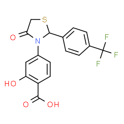 ChemSpider 2D Image | 2-Hydroxy-4-{4-oxo-2-[4-(trifluoromethyl)phenyl]-1,3-thiazolidin-3-yl}benzoic acid | C17H12F3NO4S