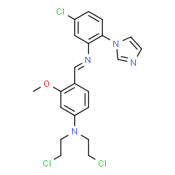 ChemSpider 2D Image | N,N-Bis(2-chloroethyl)-4-[(E)-{[5-chloro-2-(1H-imidazol-1-yl)phenyl]imino}methyl]-3-methoxyaniline | C21H21Cl3N4O