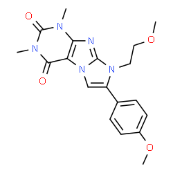 ChemSpider 2D Image | 8-(2-Methoxyethyl)-7-(4-methoxyphenyl)-1,3-dimethyl-1H-imidazo[2,1-f]purine-2,4(3H,8H)-dione | C19H21N5O4