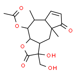 ChemSpider 2D Image | 3-Hydroxy-3-(hydroxymethyl)-4a,8-dimethyl-2,5-dioxo-2,3,3a,4,4a,5,7a,8,9,9a-decahydroazuleno[6,5-b]furan-9-yl acetate | C17H22O7