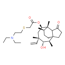 ChemSpider 2D Image | (1S,2R,3S,4S,6R,7S,14R)-3-Hydroxy-2,4,7,14-tetramethyl-9-oxo-4-vinyltricyclo[5.4.3.0~1,8~]tetradec-6-yl {[2-(diethylamino)ethyl]sulfanyl}acetate | C28H47NO4S