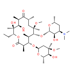ChemSpider 2D Image | (3R,4S,5R,6R,7R,9R,11R,12R,13S,14R)-6-{[(2S,3R,4R,6R)-4-(Dimethylamino)-3-hydroxy-6-methyltetrahydro-2H-pyran-2-yl]oxy}-14-ethyl-12,13-dihydroxy-4-{[(2R,4R,5S,6S)-5-hydroxy-4-methoxy-4,6-dimethyltetra
hydro-2H-pyran-2-yl]oxy}-7-methoxy-3,5,7,9,11,13-hexamethyloxacyclotetradecane-2,10-dione | C38H69NO13