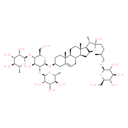 ChemSpider 2D Image | (3beta,22R,25S)-26-(beta-D-Glucopyranosyloxy)-22-hydroxyfurost-5-en-3-yl 6-deoxy-alpha-D-mannopyranosyl-(1->2)-[6-deoxy-alpha-D-mannopyranosyl-(1->4)]-beta-D-glucopyranoside | C51H84O22