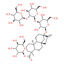 ChemSpider 2D Image | 1-O-[(5beta,8alpha,9beta,10alpha,13alpha)-13-{[beta-D-Glucopyranosyl-(1->2)-beta-D-glucopyranosyl-(1->3)-beta-D-glucopyranosyl]oxy}-18-oxokaur-16-en-18-yl]-beta-D-gulopyranose | C44H70O23