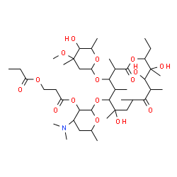 ChemSpider 2D Image | 4-(Dimethylamino)-2-({14-ethyl-7,12,13-trihydroxy-4-[(5-hydroxy-4-methoxy-4,6-dimethyltetrahydro-2H-pyran-2-yl)oxy]-3,5,7,9,11,13-hexamethyl-2,10-dioxooxacyclotetradecan-6-yl}oxy)-6-methyltetrahydro-2
H-pyran-3-yl 3-(propionyloxy)propanoate | C43H75NO16