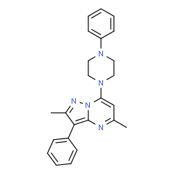 ChemSpider 2D Image | 2,5-Dimethyl-3-phenyl-7-(4-phenyl-1-piperazinyl)pyrazolo[1,5-a]pyrimidine | C24H25N5