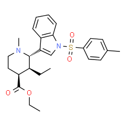 ChemSpider 2D Image | Ethyl (2S,3S,4S)-3-ethyl-1-methyl-2-{1-[(4-methylphenyl)sulfonyl]-1H-indol-3-yl}-4-piperidinecarboxylate | C26H32N2O4S