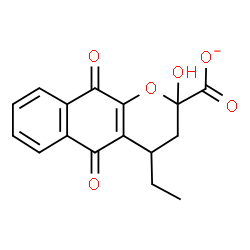 ChemSpider 2D Image | 4-Ethyl-2-hydroxy-5,10-dioxo-3,4,5,10-tetrahydro-2H-benzo[g]chromene-2-carboxylate | C16H13O6