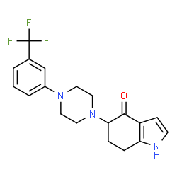 ChemSpider 2D Image | 5-{4-[3-(Trifluoromethyl)phenyl]-1-piperazinyl}-1,5,6,7-tetrahydro-4H-indol-4-one | C19H20F3N3O