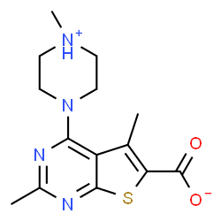 ChemSpider 2D Image | 2,5-dimethyl-4-(4-methylpiperazin-1-yl)thieno[2,3-d]pyrimidine-6-carboxylic acid | C14H18N4O2S
