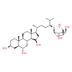 ChemSpider 2D Image | (3beta,5alpha,6alpha,15beta,24S)-3,6,15-Trihydroxycholestan-24-yl beta-D-lyxofuranoside | C32H56O8