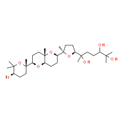 ChemSpider 2D Image | 6-[(2S,5R)-5-{(2R,4aR,6R,8aS)-6-[(2S,5R)-5-Bromo-2,6,6-trimethyltetrahydro-2H-pyran-2-yl]-8a-methyloctahydropyrano[3,2-b]pyran-2-yl}-5-methyltetrahydro-2-furanyl]-2-methyl-2,3,6-heptanetriol | C30H53BrO7