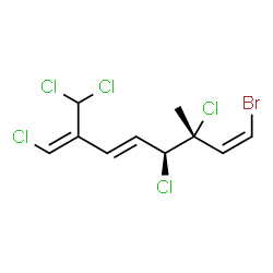 ChemSpider 2D Image | (1Z,3E,5S,6R,7Z)-8-Bromo-1,5,6-trichloro-2-(dichloromethyl)-6-methyl-1,3,7-octatriene | C10H10BrCl5