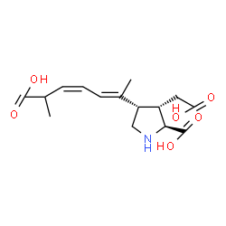 ChemSpider 2D Image | (3S,4S)-4-[(2E,4Z)-6-Carboxy-2,4-heptadien-2-yl]-3-(carboxymethyl)-L-proline | C15H21NO6