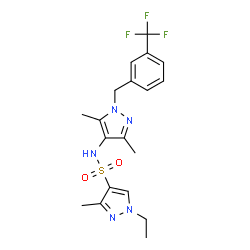 ChemSpider 2D Image | N-{3,5-Dimethyl-1-[3-(trifluoromethyl)benzyl]-1H-pyrazol-4-yl}-1-ethyl-3-methyl-1H-pyrazole-4-sulfonamide | C19H22F3N5O2S
