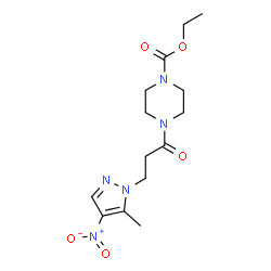 ChemSpider 2D Image | Ethyl 4-[3-(5-methyl-4-nitro-1H-pyrazol-1-yl)propanoyl]-1-piperazinecarboxylate | C14H21N5O5