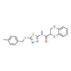 ChemSpider 2D Image | N-{5-[(4-Methylbenzyl)sulfanyl]-1,3,4-thiadiazol-2-yl}-2,3-dihydro-1,4-benzodioxine-2-carboxamide | C19H17N3O3S2