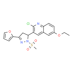 ChemSpider 2D Image | 2-Chloro-6-ethoxy-3-[3-(2-furyl)-1-(methylsulfonyl)-4,5-dihydro-1H-pyrazol-5-yl]quinoline | C19H18ClN3O4S