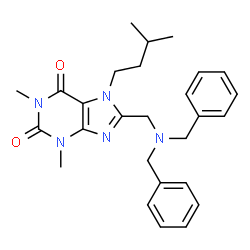 ChemSpider 2D Image | 8-[(Dibenzylamino)methyl]-1,3-dimethyl-7-(3-methylbutyl)-3,7-dihydro-1H-purine-2,6-dione | C27H33N5O2